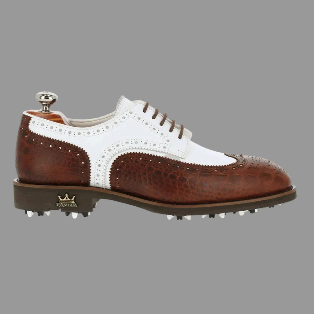Lambda, Crotone White & Brown Golf Shoes